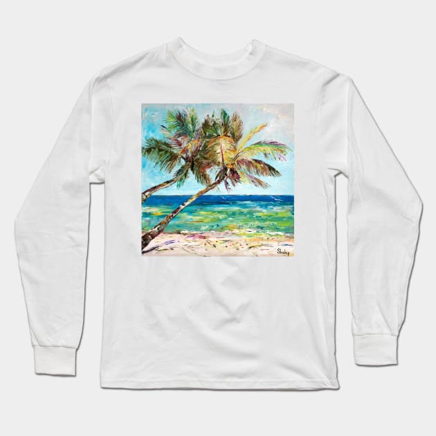 Palm Trees On The Seashore. Honolulu Long Sleeve T-Shirt by NataliaShchip